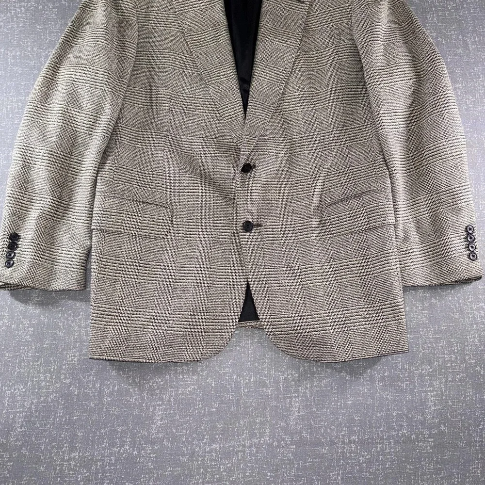 Stafford Blazer Mens 43L Gray Silk Wool Check Two Button Sport Coat Jacket